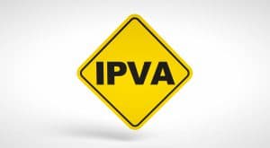 IPVA, annual tax for drivers in Brazil. Conceptual logo "IPVA" written inside a traffic sign on white background.